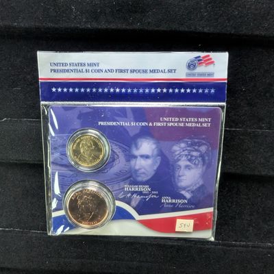 Sale Photo Thumbnail #366: William Henry Harrison US Mint Presidential Dollar and First Spouse Medal Set. Unopened from Mint