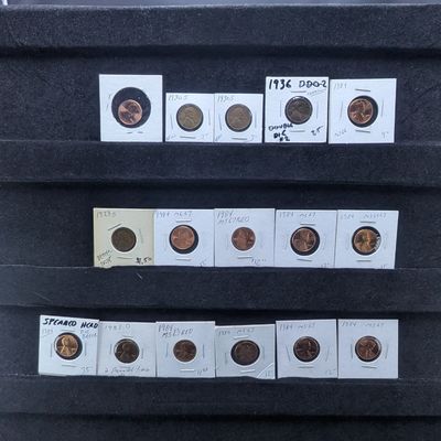 Sale Photo Thumbnail #417: (16) Assorted Lincoln Cents - Better Date 1923-S, 2- 1930-S , 1936 Possible DDO, 1983, 1984 High grades and 2009.