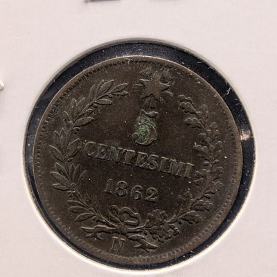 Sale Photo Thumbnail #390: 1862-N 5 Centesimi Italian Coin
