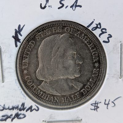Sale Photo Thumbnail #332: 1893 Columbian Exposition Commemorative 90% Silver Half Dollar