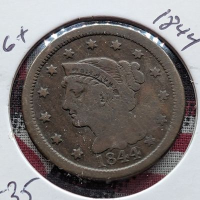 1844 Braided Hair Liberty Head Large Cent -  182 Years Old!