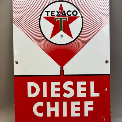Sale Photo Thumbnail #531: Diesel Chief 1962 SSP Porcelain Gas Pump Plate Sign