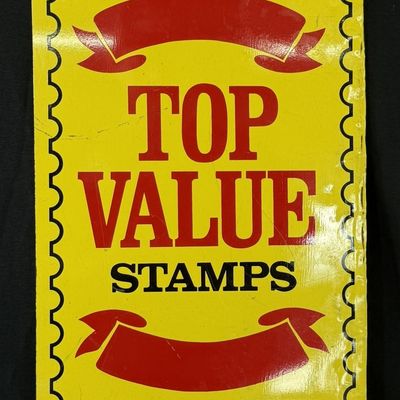 Sale Photo Thumbnail #322: Top Value Stamps DST Painted Metal 1960s Advertising Sign