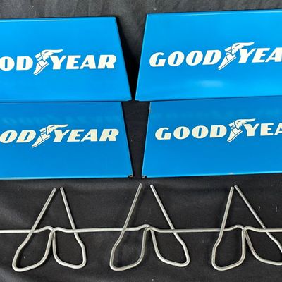 Sale Photo Thumbnail #99: Pair 80s Goodyear Painted Metal Store Display Tire Rack Sign