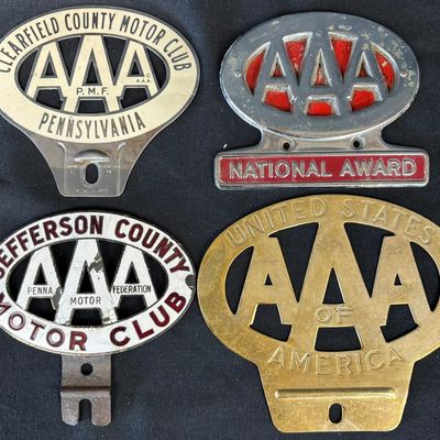 Sale Photo Thumbnail #12: Lot 4 Porcelain & Stamped Metal AAA License Plate Toppers