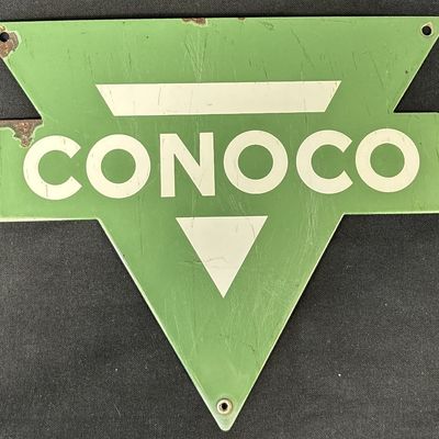 Sale Photo Thumbnail #30: Conoco Gasoline Green Porcelain Pump Plate Advertising Sign