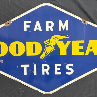 Sale Photo Thumbnail #286: Goodyear Farm Tires DSP Porcelain Hanging Advertising Sign