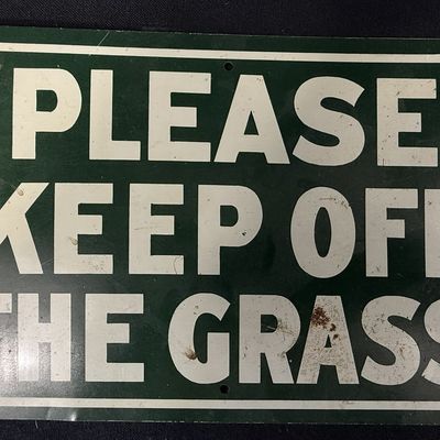Sale Photo Thumbnail #332: Keep Off The Grass 1950s SST Painted Metal Sign