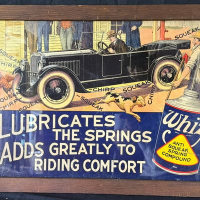 Sale Photo Thumbnail #128: Whiz Anti Squeak Lubricates Springs Cardboard Rooster Sign