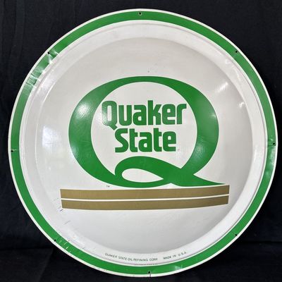 Sale Photo Thumbnail #108: Quaker State 23.5" Convex Motor Oil Painted Metal Sign