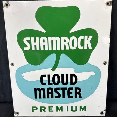 Sale Photo Thumbnail #103: Shamrock Cloud Master Premium Porcelain Gas Pump Sign