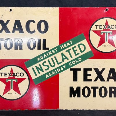 Sale Photo Thumbnail #172: Texaco Motor Oil Insulated DST Painted Metal Hanging Sign