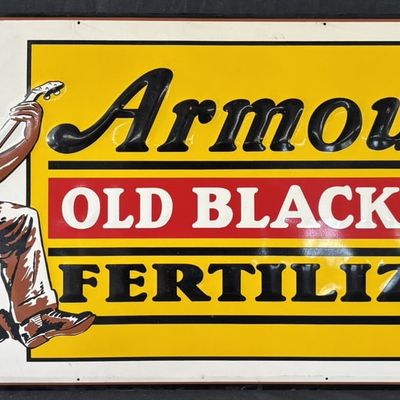 Sale Photo Thumbnail #521: Armour's Old Black Joe Fertilizer SST Tin Embossed Sign Rare