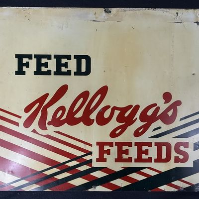Sale Photo Thumbnail #335: Feed Kellogg's Feeds SST Painted Metal Farm Advertising Sign