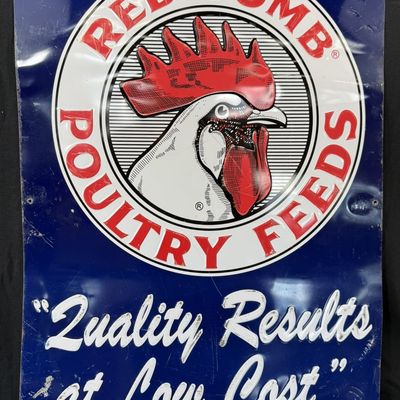 Sale Photo Thumbnail #375: Red Comb Poultry Feeds SST Embossed Farm Advertising Sign