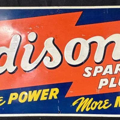 Sale Photo Thumbnail #114: Edison Spark Plugs More Power More Miles SST Embossed Sign