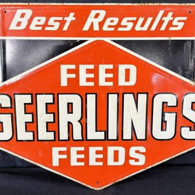 Sale Photo Thumbnail #356: Feed Geerlings Feeds Best Results SST Tin Metal Farm Sign