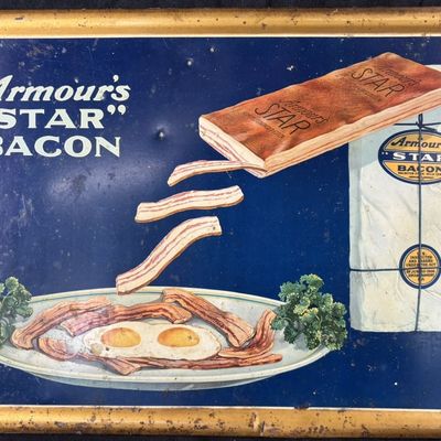 Sale Photo Thumbnail #518: Armour's Star Bacon TOC Tin Over Cardboard Store Sign