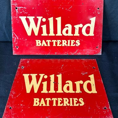 Sale Photo Thumbnail #65: Pair Willard Batteries SST Painted Metal Display Rack Sign