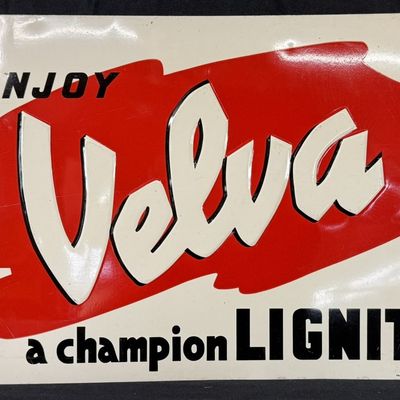 Sale Photo Thumbnail #360: Velva A Champion Lignite SST Painted Metal Embossed Sign