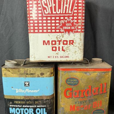 Sale Photo Thumbnail #250: Lot 3 Special Vita-Power Gardall 2 Gallon Motor Oil Cans