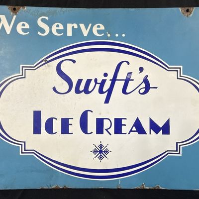 Sale Photo Thumbnail #496: We Serve Swift's Ice Cream DSP Porcelain Hanging Store Sign