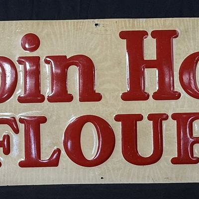 Sale Photo Thumbnail #430: Robin Hood Flour SST Tin Embossed Metal Advertising Sign