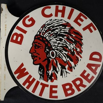 Sale Photo Thumbnail #453: Big Chief White Bread DST Painted Metal Flange Advertising Sign