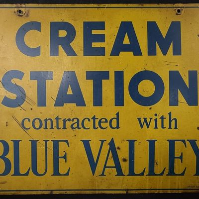 Sale Photo Thumbnail #445: Blue Valley DST Painted Metal Cream Station Farm Sign
