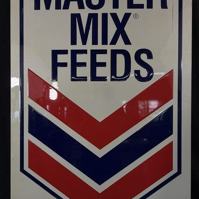 Sale Photo Thumbnail #387: Master Mix Feeds SST Tin Embossed 3' Farm Advertising Sign
