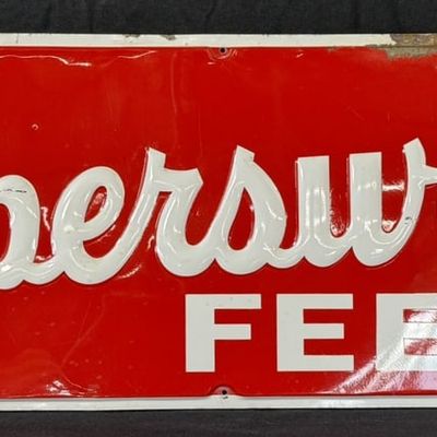 Sale Photo Thumbnail #341: Supersweet Feeds SST Tin Embossed Farm Advertising Sign
