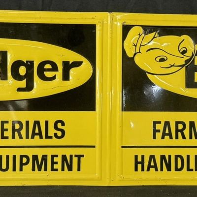 Sale Photo Thumbnail #420: NOS Badger Farm Materials SST Tin Embossed Folding Sign