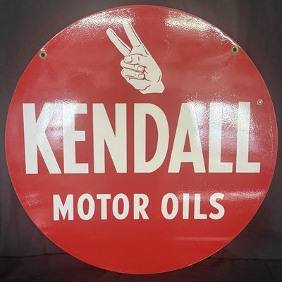 Sale Photo Thumbnail #194: Kendall Motor Oil DST Painted Metal Hanging Advertising Sign