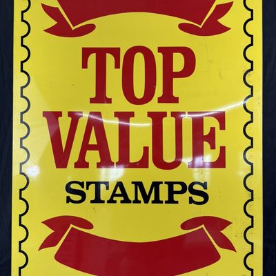 Sale Photo Thumbnail #493: Top Value Stamps SST Tin Large 4' Tall General Store Sign