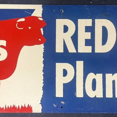 Sale Photo Thumbnail #406: Swift's Red Steer Plant Food SST Tin Painted Metal Cow Sign