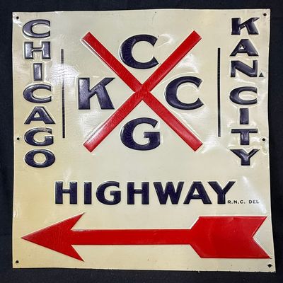 Sale Photo Thumbnail #161: Chicago Kansas KCCG Embossed NOS Highway w/ Arrow 12" Sign
