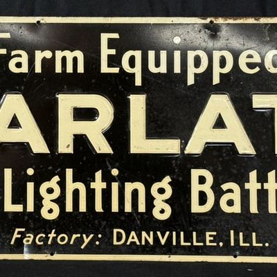 Sale Photo Thumbnail #438: Marlatt Farm Lighting Batteries SST Tin Embossed Sign
