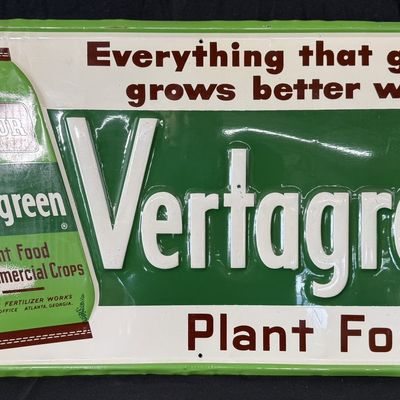 Sale Photo Thumbnail #426: 1954 Vertagreen by Armour SST Tin Embossed Plant Food Sign