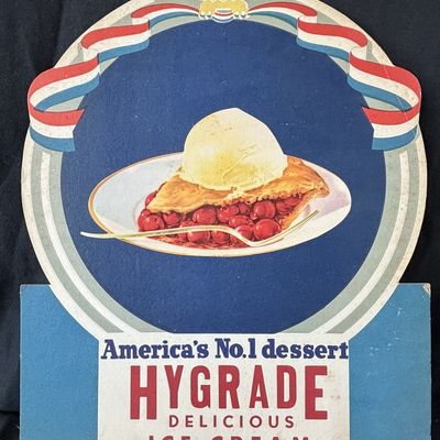 Sale Photo Thumbnail #524: Hygrade Delicious Ice Cream Diecut Cardboard 1940s Sign