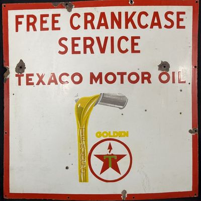 Sale Photo Thumbnail #232: Free Crankcase Service Texaco Motor Oil DSP Porcelain Sign
