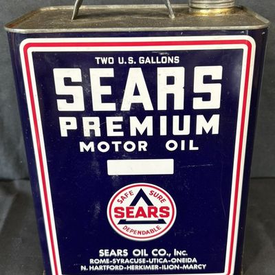 Sale Photo Thumbnail #4: Sears Premium Motor Oil 2 Gallon Motor Oil Can w/ Sign Pole