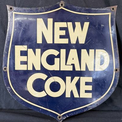 Sale Photo Thumbnail #361: 1938 New England Coke SST Diecut Shield Painted Metal Sign