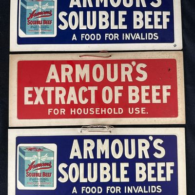 Sale Photo Thumbnail #512: Lot 3 Armour's Soluble Extract Beef Embossed Cardboard Sign