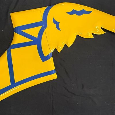 Sale Photo Thumbnail #285: Goodyear Winged Foot SSP Large Porcelain 6' Yellow Blue Sign