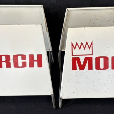 Sale Photo Thumbnail #76: Pair Monarch Painted Metal Store Display Tire Rack Signs