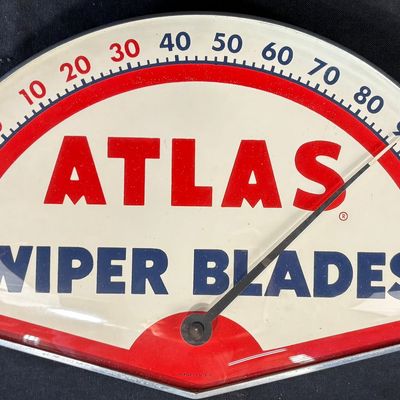 Sale Photo Thumbnail #55: Atlas Wiper Blades Original Glass 60s Thermometer Sign