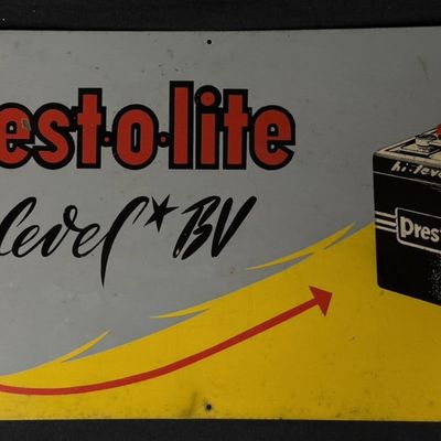 Sale Photo Thumbnail #261: Prestolite Hi-Level BV SST Painted Metal Rack Topper Sign
