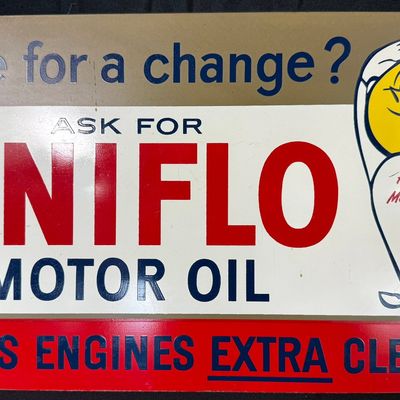 Sale Photo Thumbnail #125: Uniflo Motor Oil Keeps Engines Clean SST Painted Metal Sign
