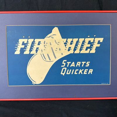 Sale Photo Thumbnail #155: 1936 Fire Chief Starts Quicker Cardboard Radiator Cover Sign