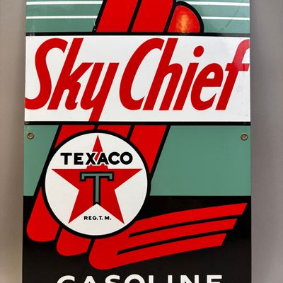 Sale Photo Thumbnail #532: Sky Chief Texaco Gasoline SSP Porcelain Gas Pump Plate 1990